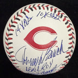 Johnny Bench 6 Inscirption Signed Reds Team Stitch Logo Stat Baseball MLB Holo