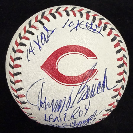 Johnny Bench 6 Inscirption Signed Reds Team Stitch Logo Stat Baseball MLB Holo