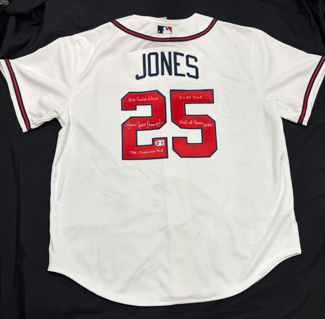 Andruw Rudolf Bernardo Jones Signed Stat Mitchell & Ness Braves Jersey Beckett