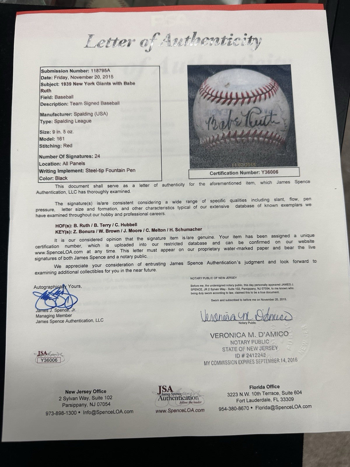 Babe Ruth 1939 New York Giants Signed Baseball PSA/DNA JSA Beckett LOA