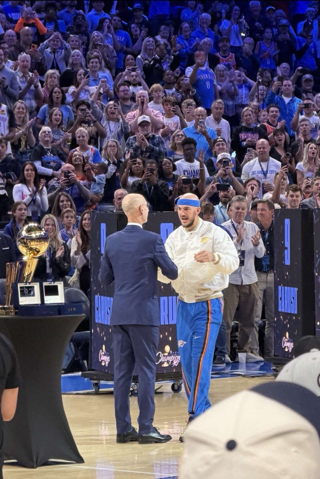 Alex Caruso Game Worn Ring Ceremony Warm Up Jacket Thunder NBA Champs