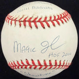 Magic Johnson Signed RJ Reggie Jackson Stat Baseball HMG Hologram