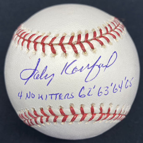 Sandy Koufax 4 No Hitters 62, 63, 64, 65 Signed Baseball OA JSA LOA