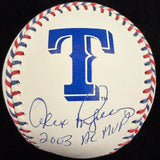 Alex Rodriguez 2003 AL MVP Signed Rangers Team Stitch Logo Baseball JSA Witness 