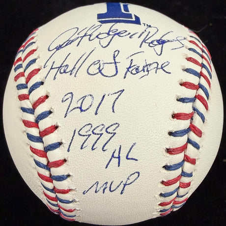 Ivan “Pudge” Rodriguez Signed Rangers Team Stitch Stat Baseball Beckett Witness 