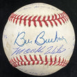 Mookie Wilson Bill Buckner 1986 WS Game 6 Stat Story Signed Baseball JSA PSA