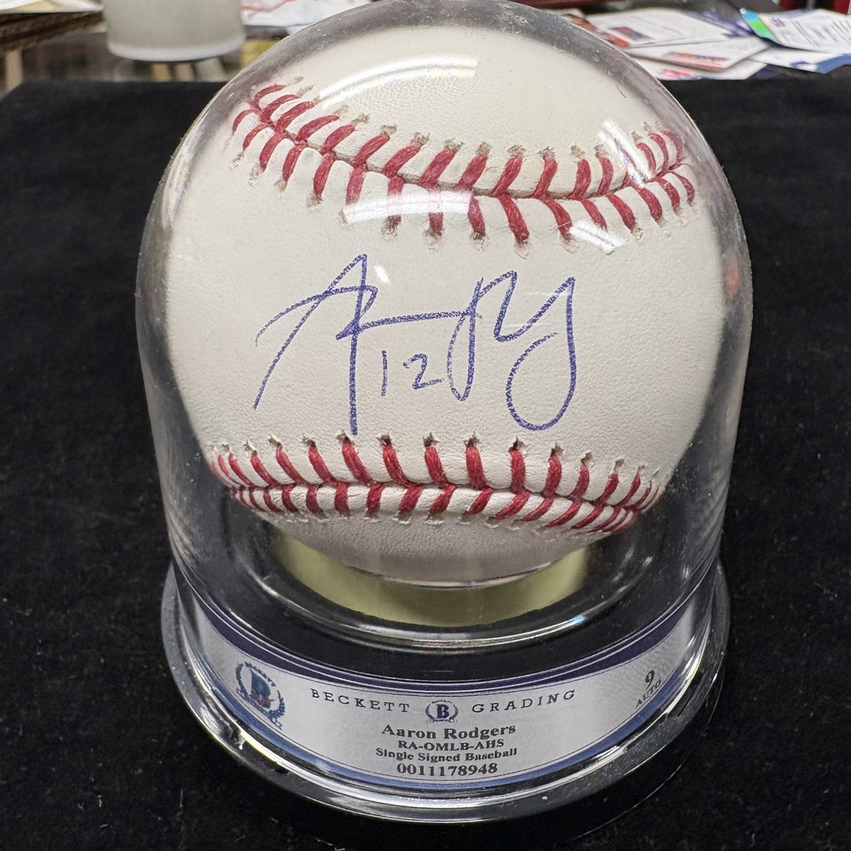 Aaron Rodgers Signed Baseball BAS Encapsulated Graded 9