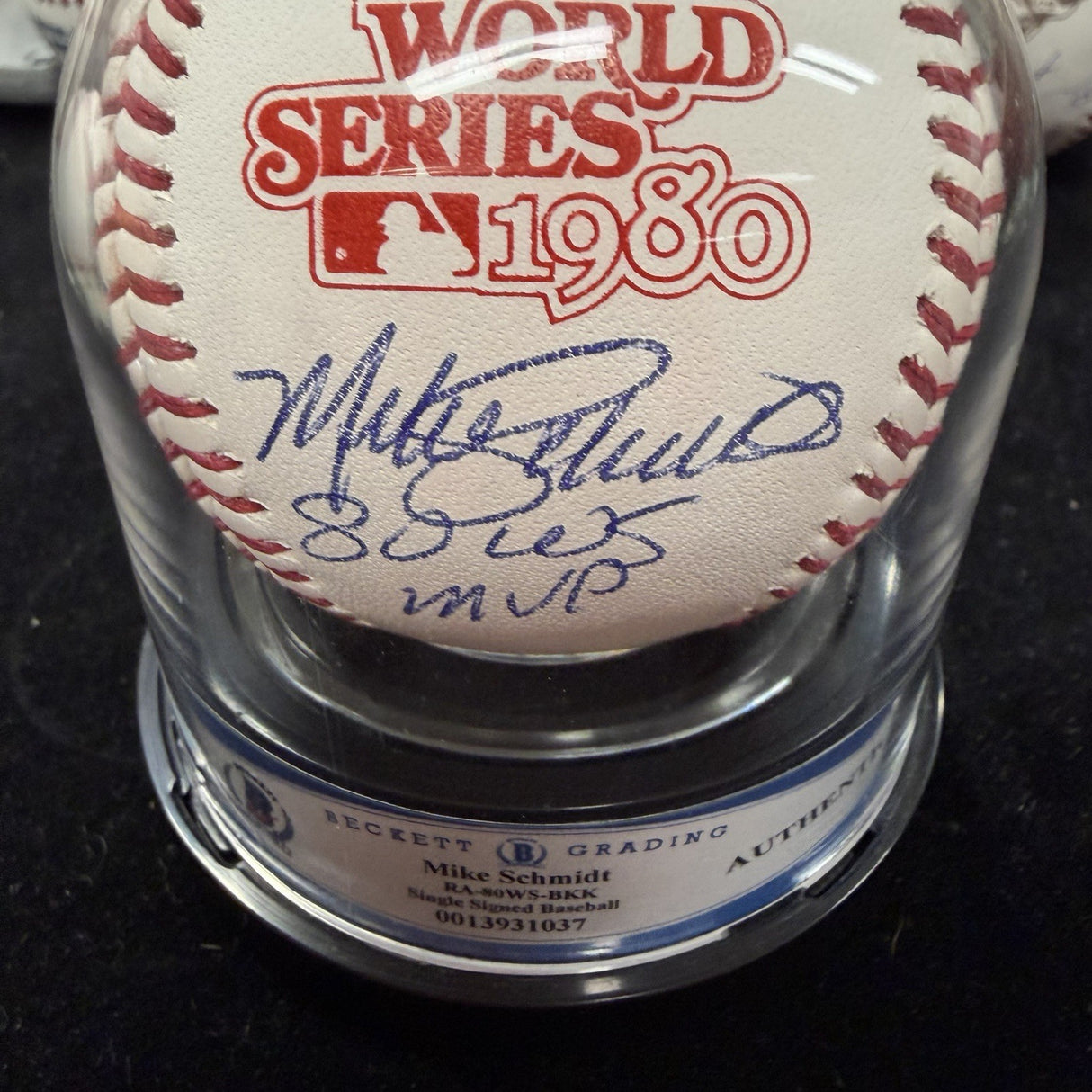 Mike Schmidt 80 WS MVP Signed 1980 World Series Logo Baseball MLB Holo Fanstics 