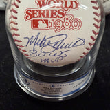 Mike Schmidt 80 WS MVP Signed 1980 World Series Logo Baseball MLB Holo Fanstics 