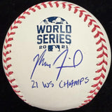 Max Fried 21 WS Champs Signed 2021 World Series Logo Baseball MLB Holo Fanatics