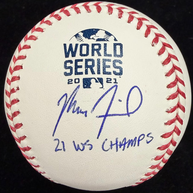 Max Fried 21 WS Champs Signed 2021 World Series Logo Baseball MLB Holo Fanatics