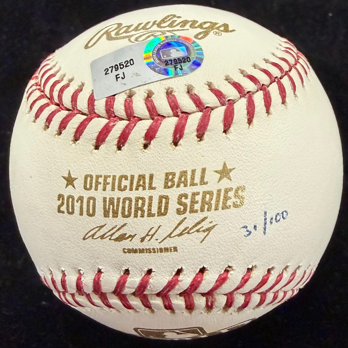 Edgar Renteria 2010 WS MVP Game 5 Winner Signed 2010 World Series Logo Baseball 