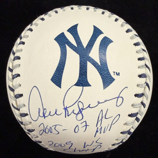 Alex Rodriguez 05, 07 AL MVP 09 WS Champs Signed Yankees Team Stitch Logo JSA 