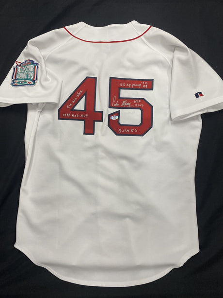 Pedro Martinez Signed Authentic Russell Red Sox Stat Jersey PSA Witness