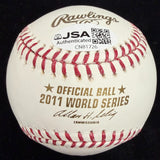 Lance Lynn 2011 Champs Signed 11 World Series Logo Baseball JSA