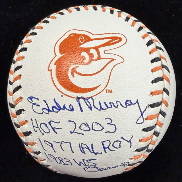 Eddie Murray HOF 2003 Signed Orioles Team Stitch Logo Baseball Beckett 