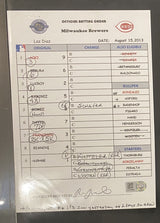 Reds @ Brewers 8/15/13 (Pair) Manager Lineup Cards MLB Holo