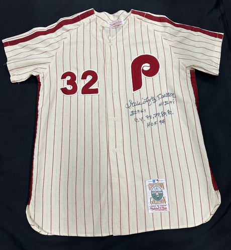 Steve Carlton Signed Authentic Phillies Mitchell Ness Stat Jersey JSA LOA