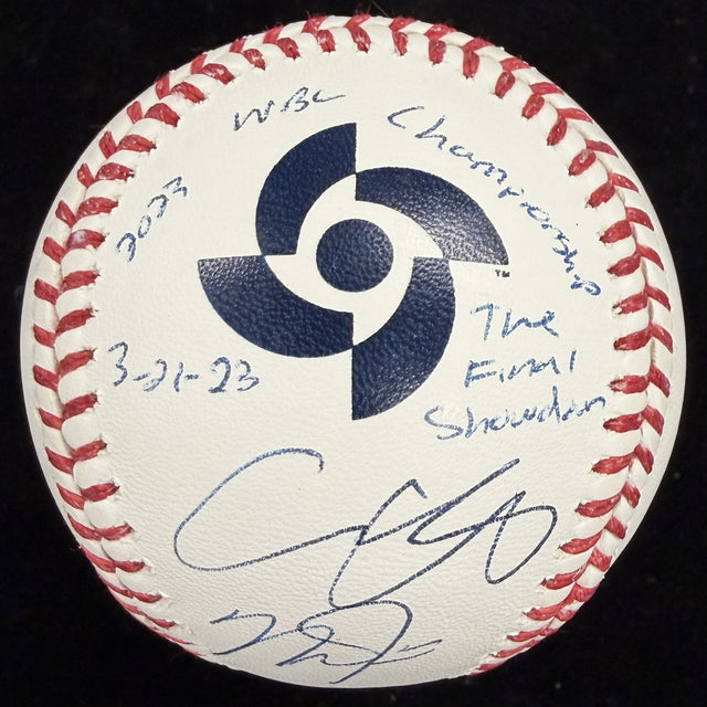 Shohei Ohtani Mike Trout Dual Signed 2023 WBC Logo Baseball MLB Holo Fanatic JSA