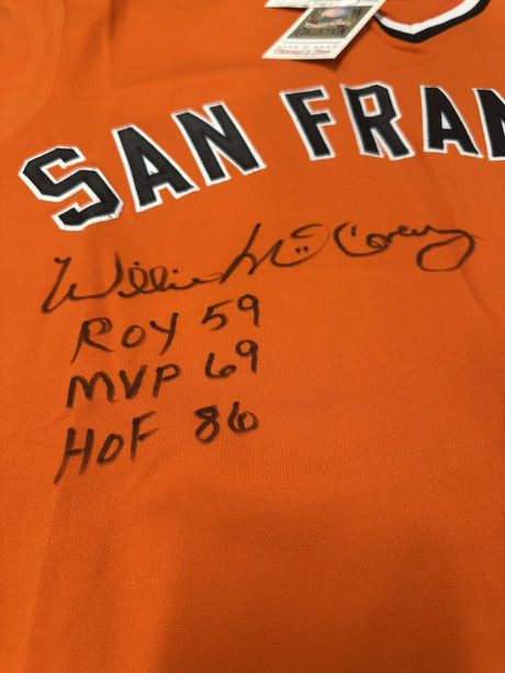 Willie McCovey Signed Authentic Giants Mitchell Ness Stat Jersey PSA LOA