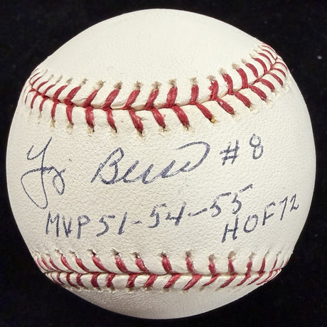 Yogi Berra MVP 51 54 55 HOF 72 #8 Signed Baseball JSA Holo Only 