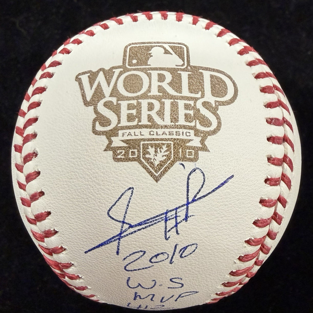 Edgar Renteria 2010 WS MVP Signed World Series Stat Baseball Beckett Witness BAS
