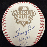 Edgar Renteria 2010 WS MVP Signed World Series Stat Baseball Beckett Witness BAS