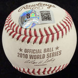 Edgar Renteria WS MVP Signed 2010 World Series Logo Baseball Beckett Witness BAS