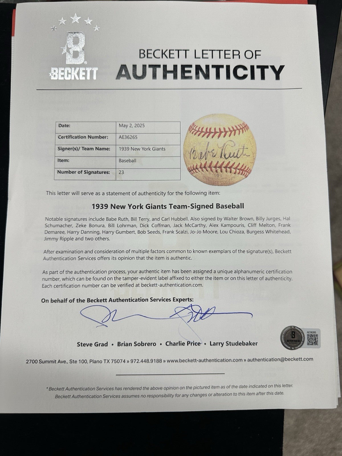 Babe Ruth 1939 New York Giants Signed Baseball PSA/DNA JSA Beckett LOA