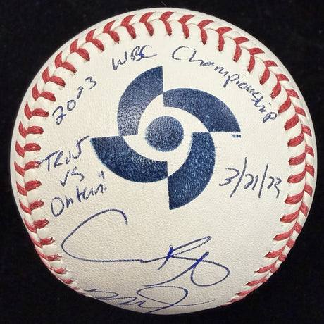 Shohei Ohtani Mike Trout Dual Signed 2023 WBC Logo Baseball MLB Holo Fanatics