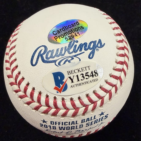Steve Pearce 18 WS MVP Signed 2018 World Series Logo Baseball Beckett BAS