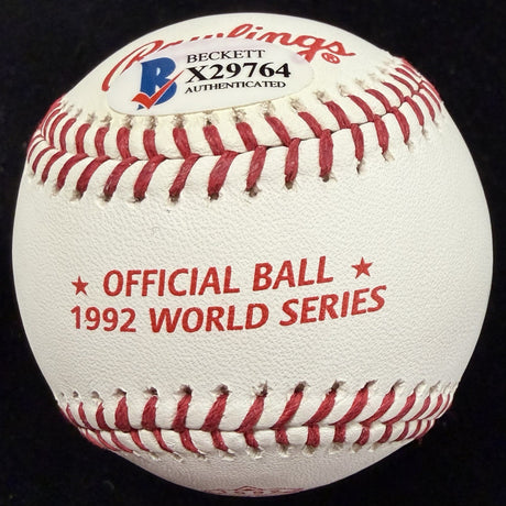 Pat Borders 92 WS MVP Signed 1992 World Series Logo Baseball Beckett