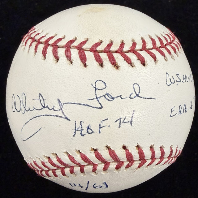 Whitey Ford HOF 74 61 CY Signed Stat Baseball PSA/DNA
