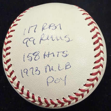 Reggie Jackson 1973 AL MVP Signed RJ Stat Baseball Complete Box Bag Cert