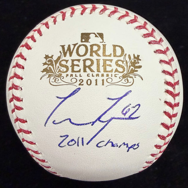 Lance Lynn 2011 Champs Signed 11 World Series Logo Baseball JSA