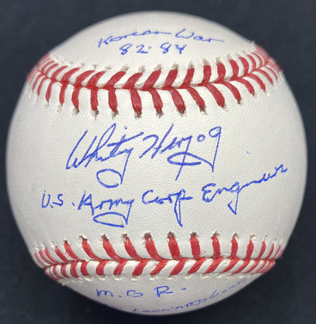 Whitey Herzog US Army Military Stats Signed Baseball Beckett Witness Hologram
