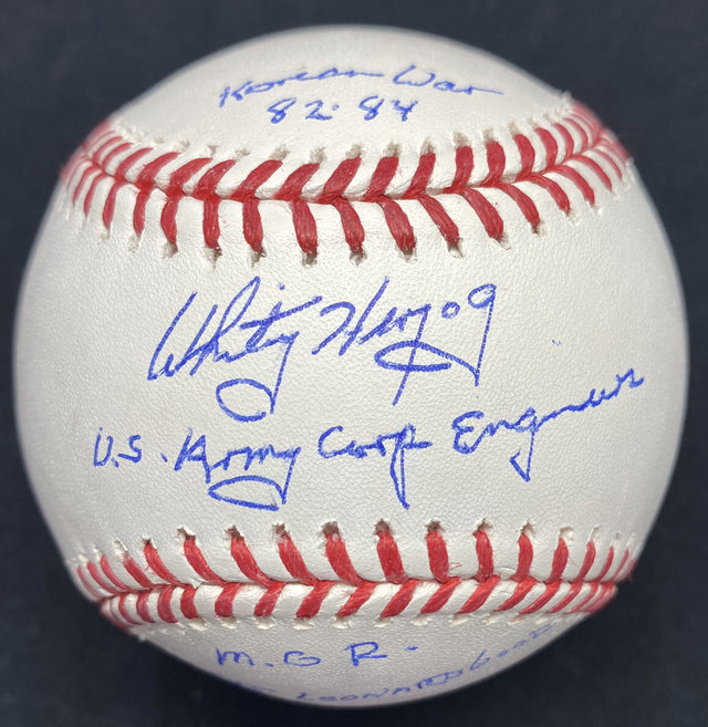 Whitey Herzog US Army Military Stats Signed Baseball Beckett Witness Hologram