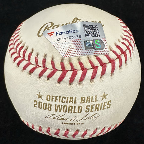 Chase Utley 08 WS Champs WFC Signed 2008 World Series Logo Baseball Fanatics 
