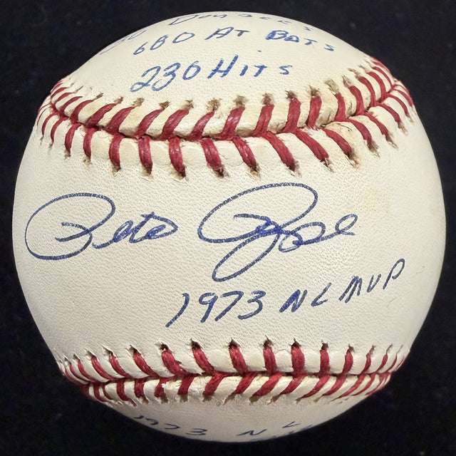 Pete Rose 1973 NL MVP Signed RJ Stat Baseball Complete Box Bag Cert