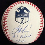 Joe Mauer #7 Retired 6/15/19 Signed Retirement Logo Baseball Beckett Witness