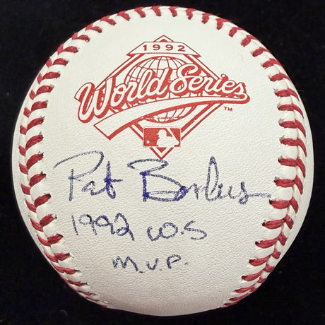Pat Borders 92 WS MVP Signed 1992 World Series Logo Baseball Beckett