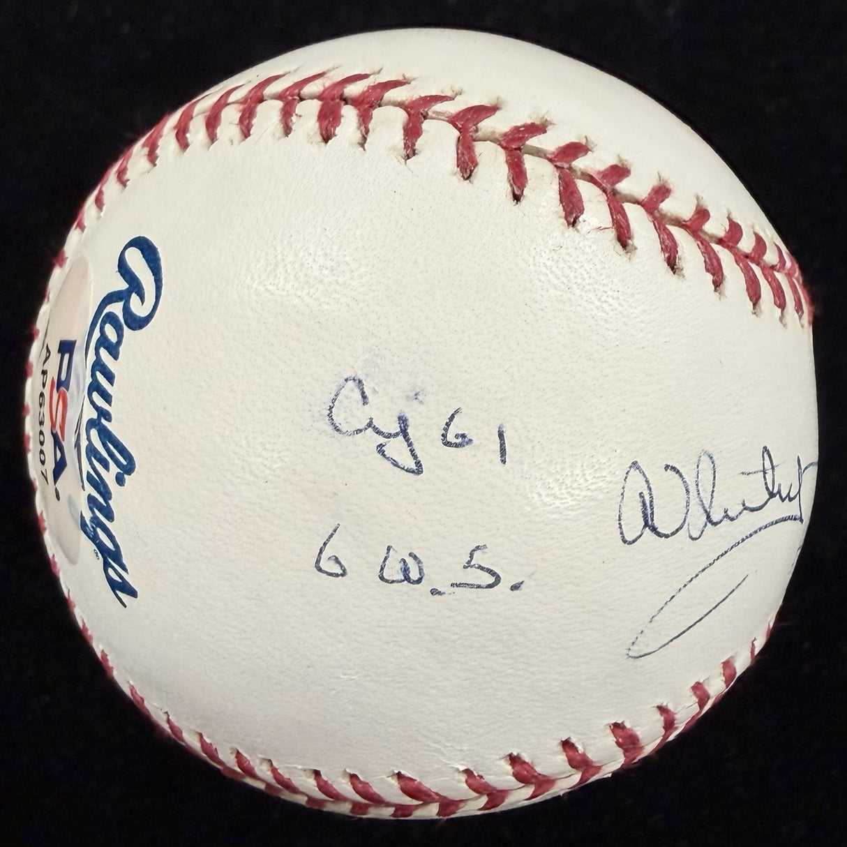 Whitey Ford HOF 74 61 CY Signed Stat Baseball PSA/DNA