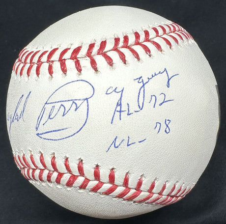 Gaylord Perry Cy Young AL 72 NL 78 Signed Baseball MLB Holo Steiner 
