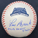 Lou Brock MLB Debut Signed Wrigley Field Logo Baseball JSA Witness Cubs