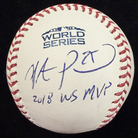 Steve Pearce 18 WS MVP Signed 2018 World Series Logo Baseball Beckett BAS