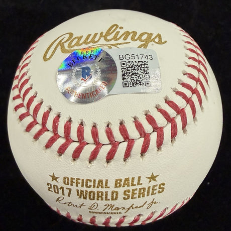 AJ Hinch Signed 2017 World Series Logo Baseball Beckett 