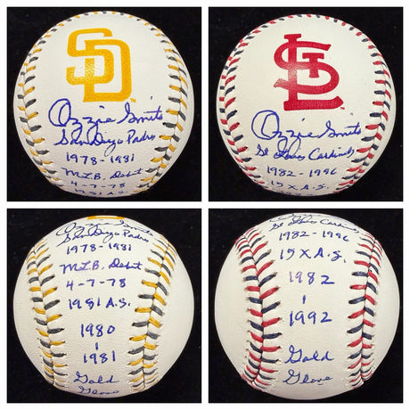 Ozzie Smith Padres Cardinals Signed Team Stitch Logo Baseball Set Fanatics 