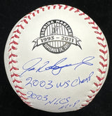 Ivan Rodriguez 2003 WS Champs Signed Florida Marlins Final Season Logo Baseball 
