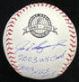 Ivan Rodriguez 2003 WS Champs Signed Florida Marlins Final Season Logo Baseball 