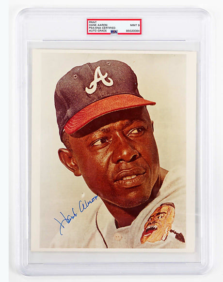 Hank Aaron Signed 8x10 Photo PSA/DNA Graded 9 Slabbed